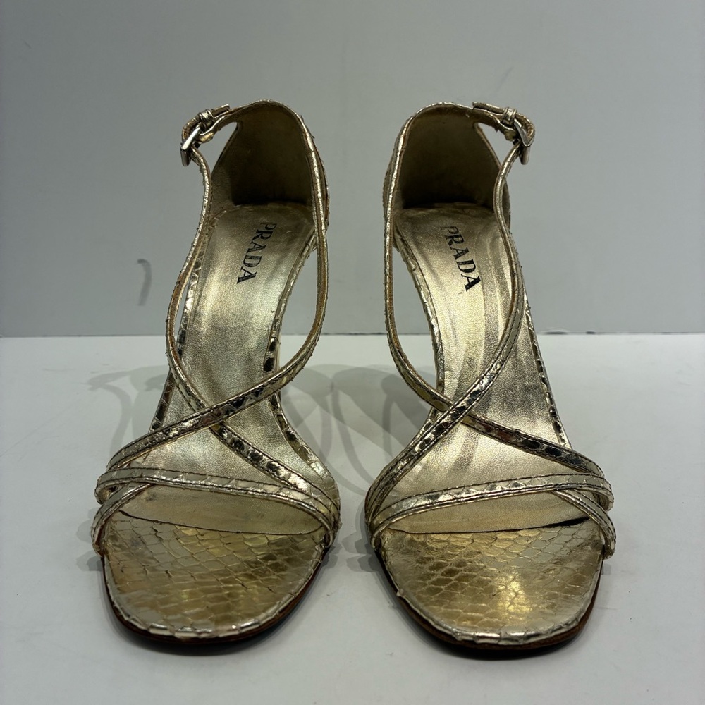 Prada Vintage Y2K Gold Snake Skin Open-toe Pumps Eu 35 US 5 - Picture 4 of 13